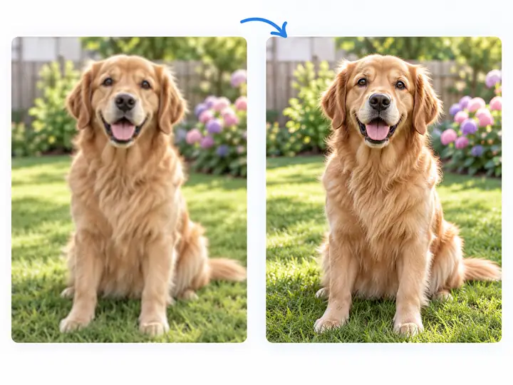 Before and after example of an image enlarged with added detail.