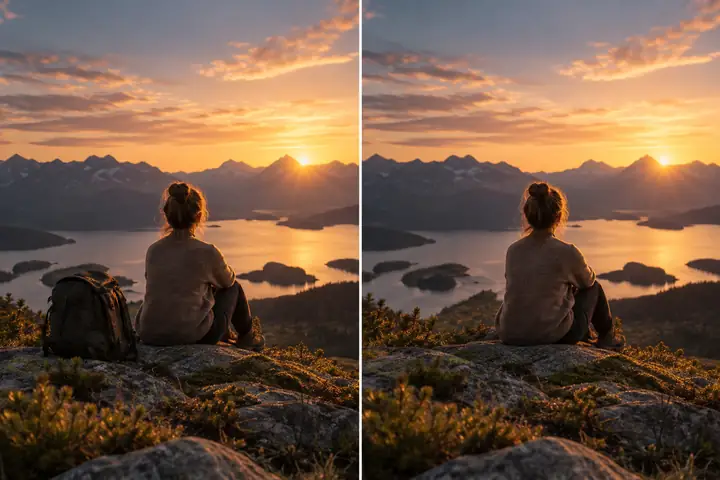 Photo-editing example showing an unwanted object removed from a scene.