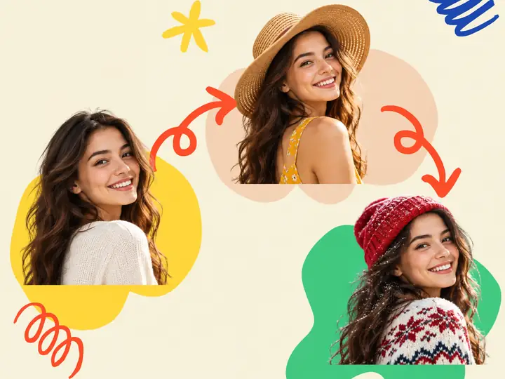 Portrait examples showing creative changes to a photo using an image editor.